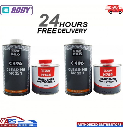 HB BODY 496 2K HS 2:1 CLEAR COAT LACQUER WITH 754 FAST HARDENER - 3LTR KIT